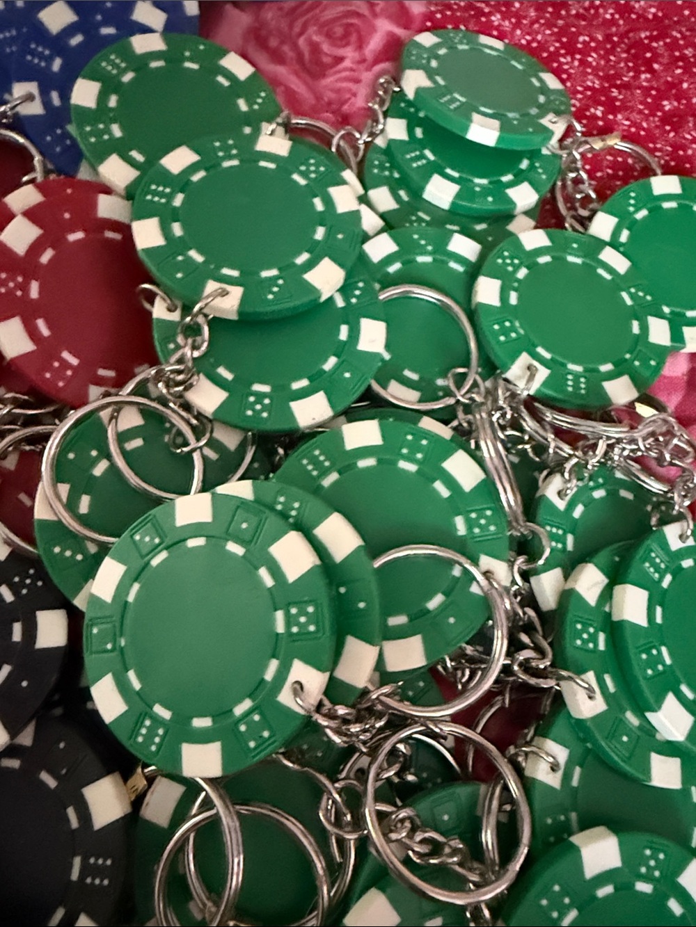 New Poker Chip Keychains choose: Red, Blue, Green or black lucky charms - Picture 3 of 5